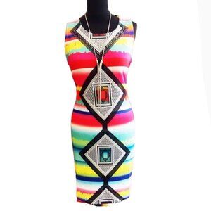 Coluorful Geometric Tie Dye Bodycon Dress Sz L​​​​​​​​